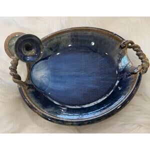 Handmade Ceramic Pottery Bowl Serving Tray Trinket Dish Stoneware OOAK Earth